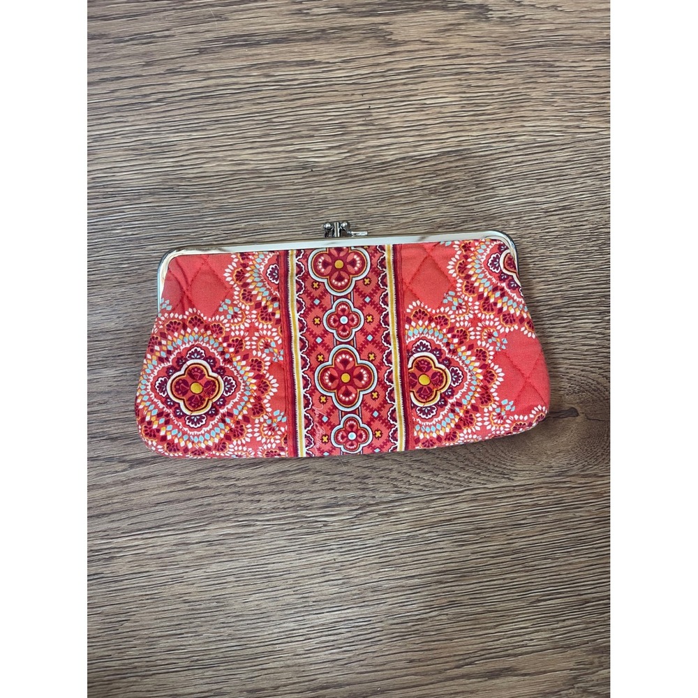 Vera Bradley Kiss Lock Wallet Womens OS Orange Red Quilted Cotton Excellent